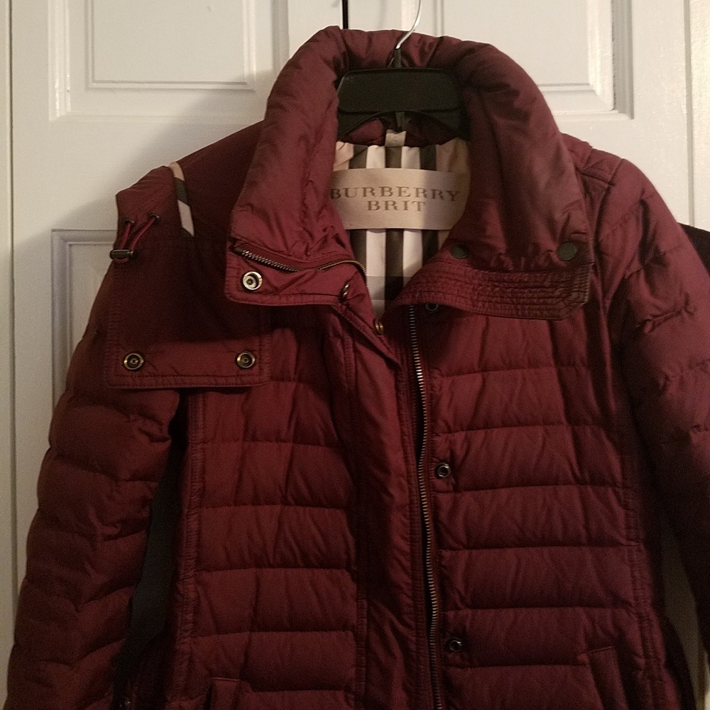 Burberry Brit Long Puffer Jacket Burgandy XS - Picture 4 of 8